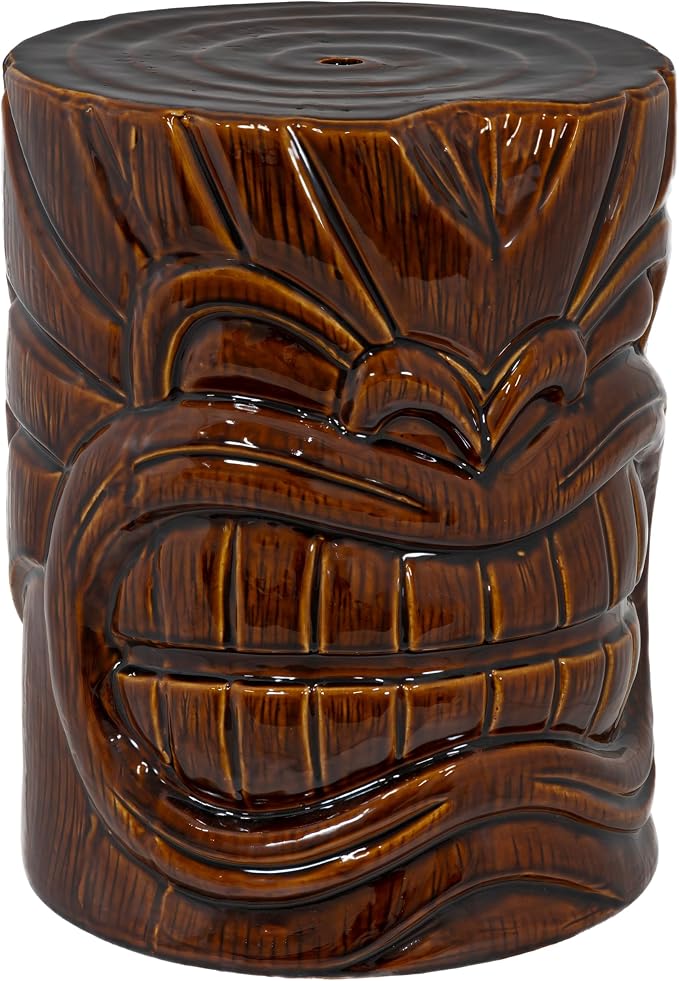 Sunnydaze Tropical Tiki Head Ceramic Garden Stool Side Table with Wood-Look Finish - Indoor or Outdoor Use - 17.25-Inch H