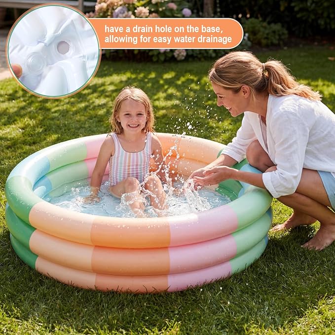 VioraWhite 4 Pack Inflatable Kiddie Pool for Toddlers 34"x10" Morandi Blow Up Kids Swimming Pool Small 3 Rings Round Baby Pools for Indoor Outdoor Water Game Play Center