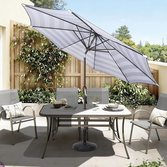 Blissun 10FT Outdoor Patio Umbrella, Outdoor Table Umbrella, Yard Umbrella, Market Umbrella with 8 Sturdy Ribs, Push Button Tilt and Crank
