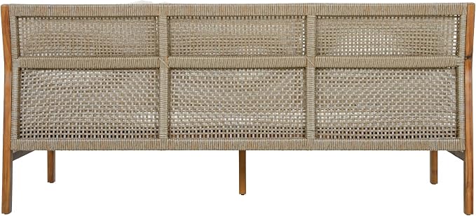 Christopher Knight Home Pony 3 Piece Acacia Wood Patio Conversation Sofa with Coffee Table and Ottoman, Outdoor 3-Seater Sofa Set for Backyard, Outdoor Patio Furniture Set, Teak+Cream+Brown