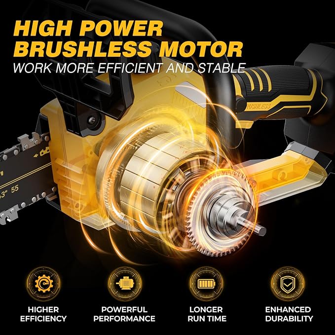 10 Inch Cordless Chainsaw for DEWALT 20V MAX Battery, 1000W Brushless Handheld Chainsaw with 4.0Ah Battery, Battery Powered Electric Chain Saw for Wood Cutting, Battery & Charger Included