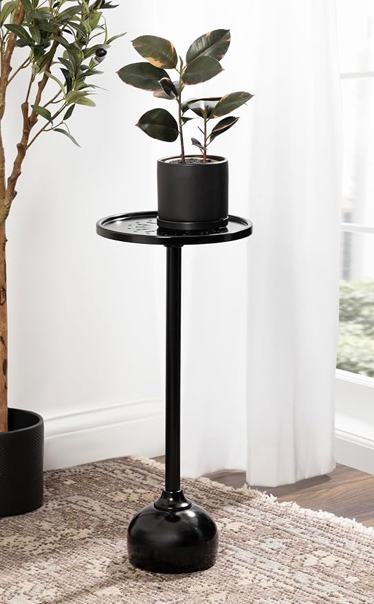 Kate and Laurel Miki Modern Pedestal Drink Table; 10 x 10 x 23; Black; Decorative Accent Patio Table for Use as Plant Stand Indoors or Outdoors or as a Living Room Martini Table