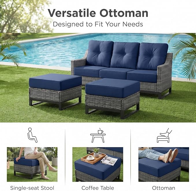 6 Pieces Patio Furniture Set, Weather-Resistant Wicker Swivel Rocker with Soft Cushions & Side Table,All Weather Outside Furniture with Ottoman for Porch, Garden, Backyard