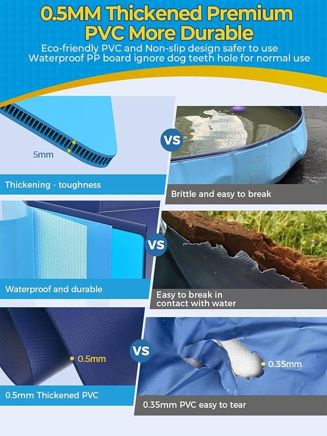 VISTOP Jumbo Foldable Dog Pool, Hard Plastic Shell Portable Swimming Pool for Dogs Cats and Kids Pet Puppy Bathing Tub Collapsible Kiddie Pool (117inch.D x 15.7inch.H, Blue)