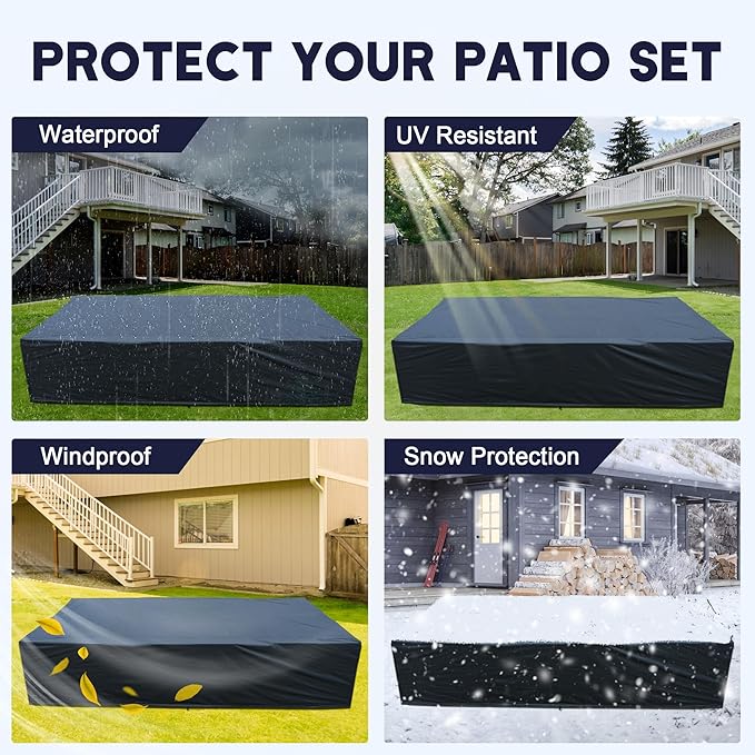 OVIOS Patio Furniture Set Cover Outdoor Sectional Sofa Couch Chair Ottoman Waterproof Covers General Purpose, 90 x 68 x 28 inch, Black