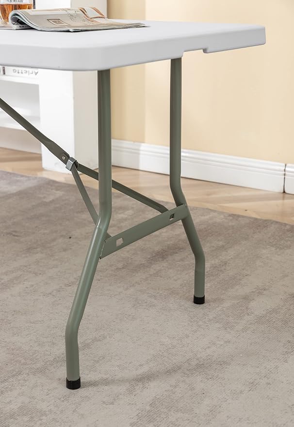 BTExpert Set of 2, Fold-in-Half Folding Utility Table 6 Feet 72"x 29.5" Lightweight Portable Carrying Handle Indoor Outdoor Picnic Camping Office Home Party Wedding Event Easy Clean Store Care White