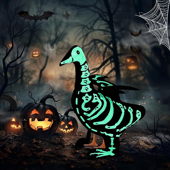 Halloween Porch Goose Outfits Skeleton Costume for 23'' 17" Cement Porch Goose Statue Skeleton Clothes Accessories for Halloween Outdoor Patio Yard Lawn Decoration (17")