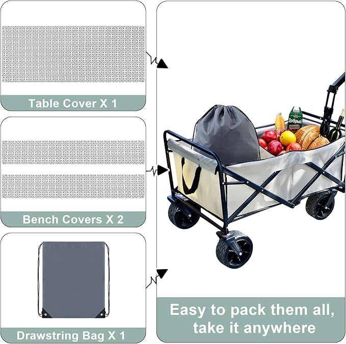 misaya Picnic Table Cover with Bench Cover, Waterproof Elastic Fitted Tablecloth for 6 Foot Tables, Rectangle Washable Polyester Tablecloths for Picnic, Camping, Outdoor (Grey, 30" x 72")