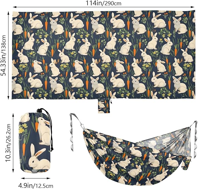 Camping Hammock Outdoor Hammocks for Outside Rabbits Carrots Beach Trees Portable Lightweight with Pockets Tree Straps Indoor