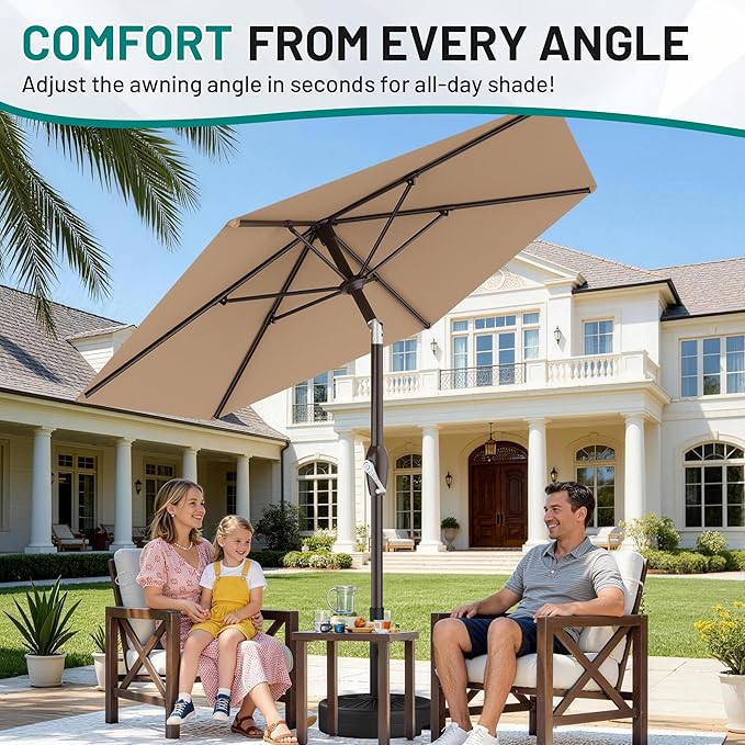 AreShark 7.5FT Patio Umbrella Table Market Umbrella w/Tilt and Crank, Heavy-Duty Outdoor Umbrellas for Pool, Deck, Garden and Backyard, Beige