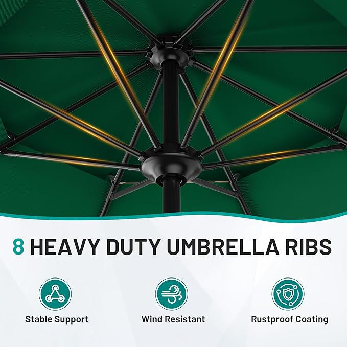 AreShark 11ft 2 Tiers Patio Umbrella - Outdoor Umbrella Waterproof UV Protection, Market Table Umbrella w/ 8 Sturdy Ribs&Crank for Pool, Porch, Garden(Dark Green)