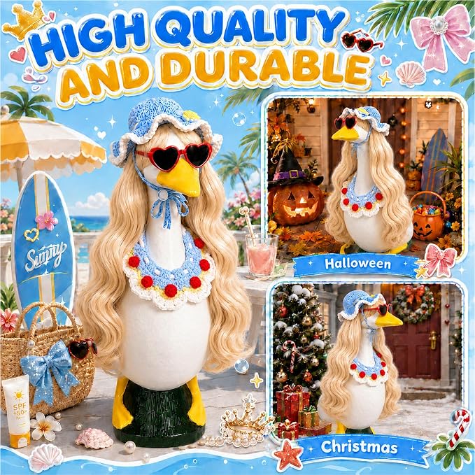 4Pcs Porch Goose Wigs Set Porch Goose Outfits Accessories for Outdoor Statue Accessories Garden Patio Yard Goosey Decoration (4Set Cowl and Wig)