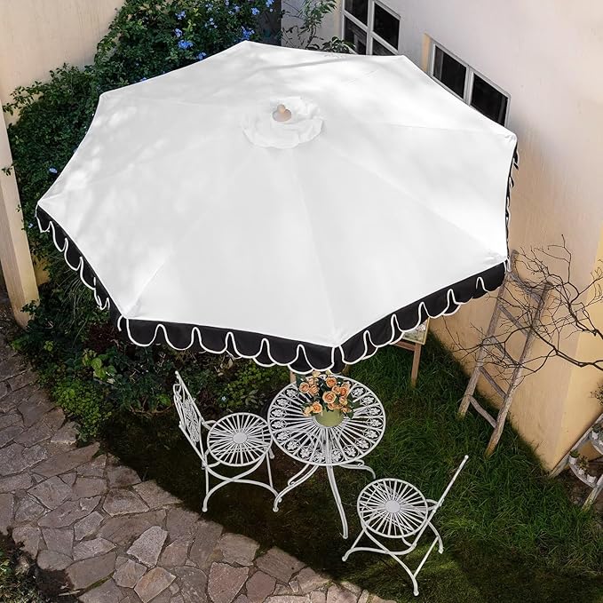 9Ft Elegant Valance Patio Umbrella, Outdoor Umbrellas for Patio with Auto-Tilt and Crank Systerm, Table Umbrella for Outdoors, Poolside,Beach, Backyard