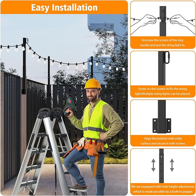 LETIANPAI 6 Pack String Light Poles,2.8 Ft Metal Poles for Outdoor String Lights,Outdoor Light Poles,Poles/Post/Stand for Outside