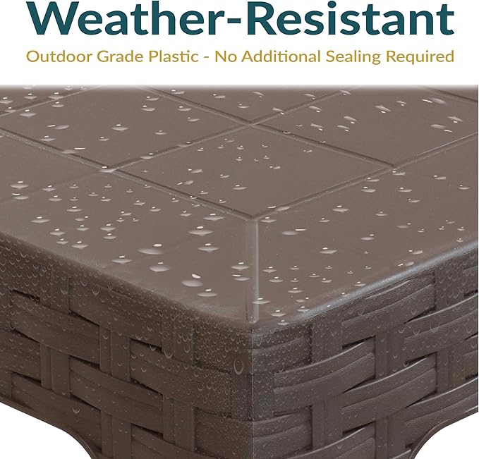 Sunnydaze Adirondack Small Outdoor Side Table for Balcony Essentials - Plastic Square End Table for Outside Patio - Brown - Set of 4