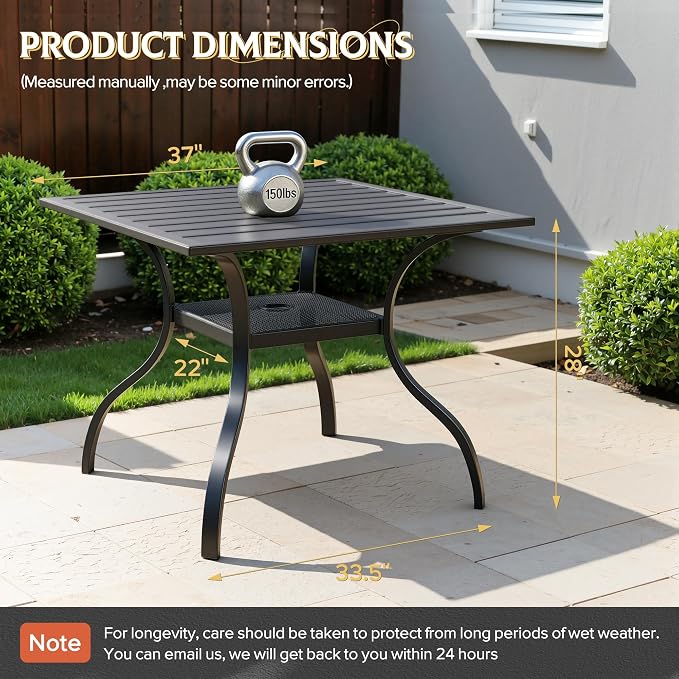 SUNCROWN 6-Piece Outdoor Dining Set, All Weather Patio Furniture Sets with 4 Black Swivel Textilene Mesh Chairs & Square Metal Table & 1 Dark Blue 9Ft Umbrella for Deck Garden Backyard Poolside