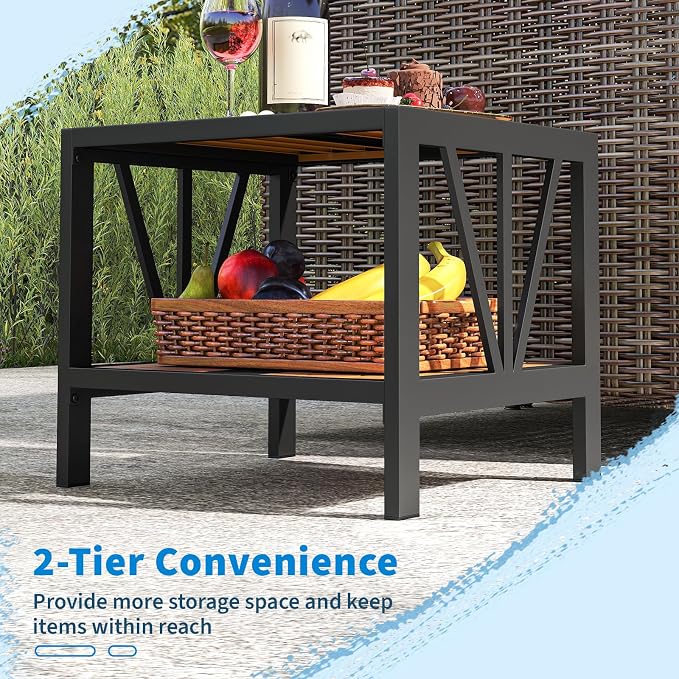 Tangkula Outdoor Side Table with 1.57” Umbrella Hole, 2-Tier Patio Metal End Table with Storage Shelf, Small Bistro Coffee Table for Porch, Balcony, Garden and Backyard (1)