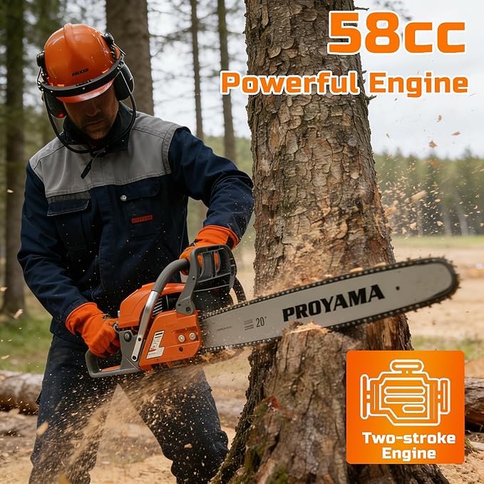 PROYAMA 58CC 2-Cycle Gas Powered Chainsaw, 16-Inch Top Handle Chain Saw, Gasoline Chainsaw 20-Inch for Tree Wood Cutting