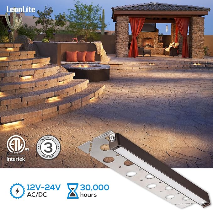 LEONLITE 4-Pack 12 Inch LED Hardscape Lighting, 3W/5W/7W, 2700K Soft White | Update Dimmable Retaining Wall Lights, Low Voltage Landscape Lighting, 12-24V AC/DC Paver Light, Outdoor Step Lights, ETL
