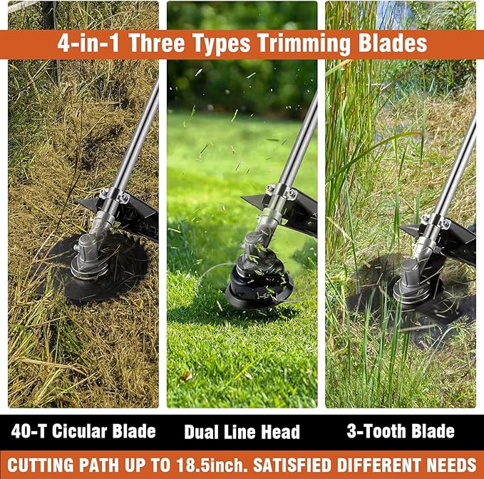 COOCHEER 58cc Gas Weed Eater, 4 in 1 String Trimmer 2-Cycle Gas Powered Weed Wacker Brush Cutter with 18.5’’ Cutting Path, Straight Shaft Weed Trimmer Grass Cutter for Yard, Garden Care, Orange