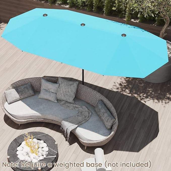 Tangkula 13 FT Large Patio Umbrella, Outdoor Double-Sided Table Market Umbrella w/Crank Handle, 12 Heavy-Duty Ribs, Sun-Protective Rectangular Twin Parasol for Garden Deck Lawn Poolside (Turquoise)