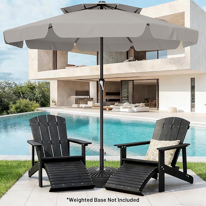 AreShark 12ft 2-Tier Patio Umbrella with Valance - Outdoor Umbrella Waterproof UV Protection, Market Table Umbrella w/ 8 Sturdy Ribs&Crank for Pool, Backyard, Garden(Light Gray)