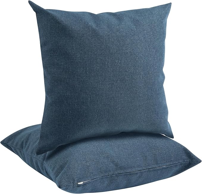 Outdoor Throw Pillows Water Resistant 18x18 inch,Decorative Throw Pillow with Insert Set of 2,Hidden Zipper Headrests for Patio Furniture Sofa Couch Chair(Denim Blue)