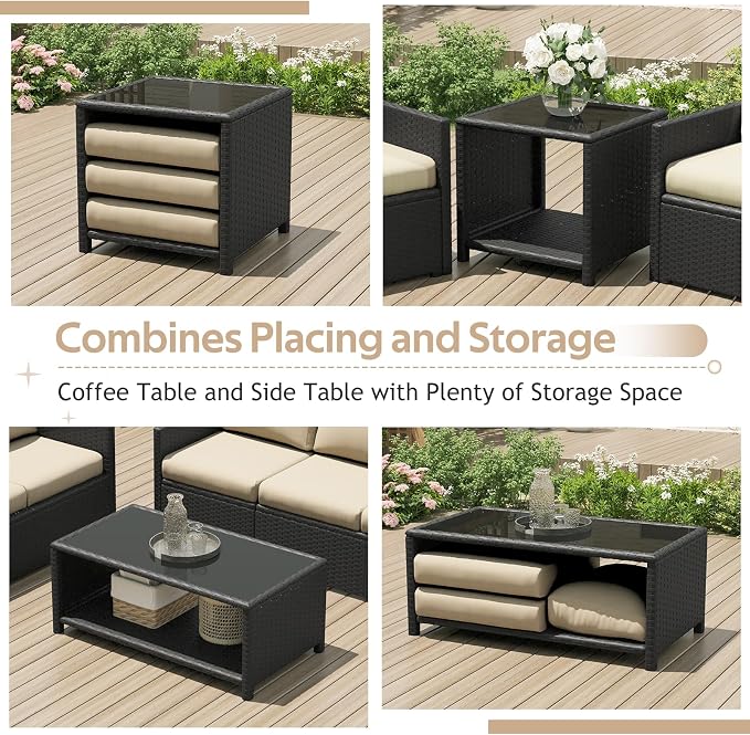 U-MAX Patio Furniture Set with Two Table, 7 PCS Outdoor Furniture for Garden