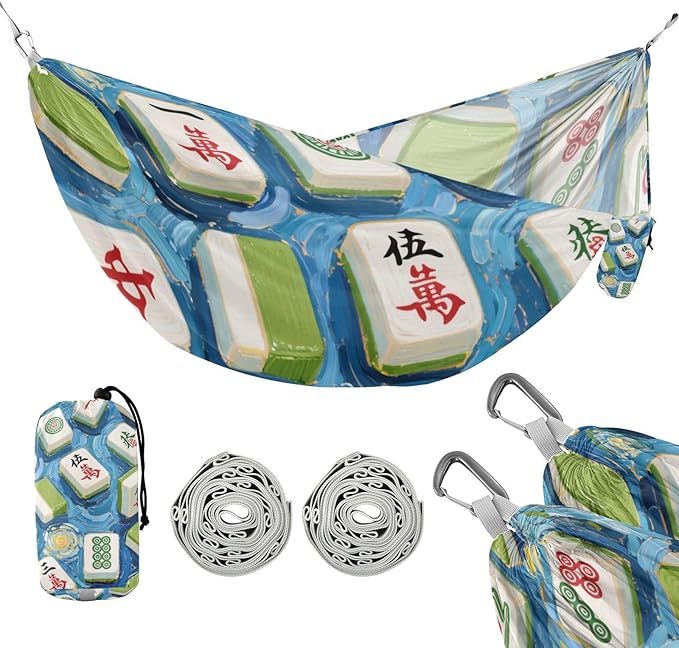 Art Painting Blue Chinese Mahjong 330lb Capacity Hammocks with Hanging Rope Portable Hammock for Outside Patio Backyard Poolside soporte para hamacas para adultos