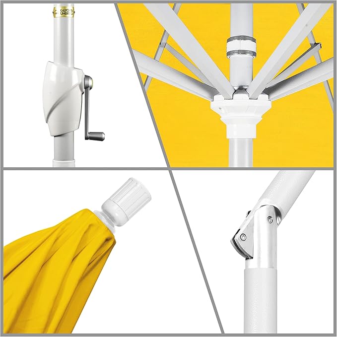 California Umbrella 9' Round Aluminum Market Umbrella, Crank Lift, Push Button Tilt, White Pole, Cilantro
