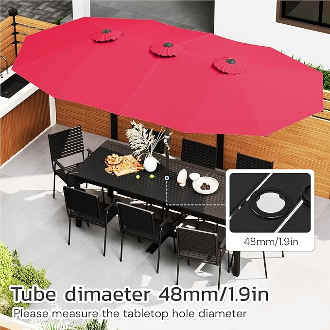 AECOJOY 15x9ft Large Patio Umbrella, Outdoor Double-Sided Rectangle Umbrella with Crank Handle, Market Umbrella for Deck Pool Patio Garden(1.9" Pole, Red)