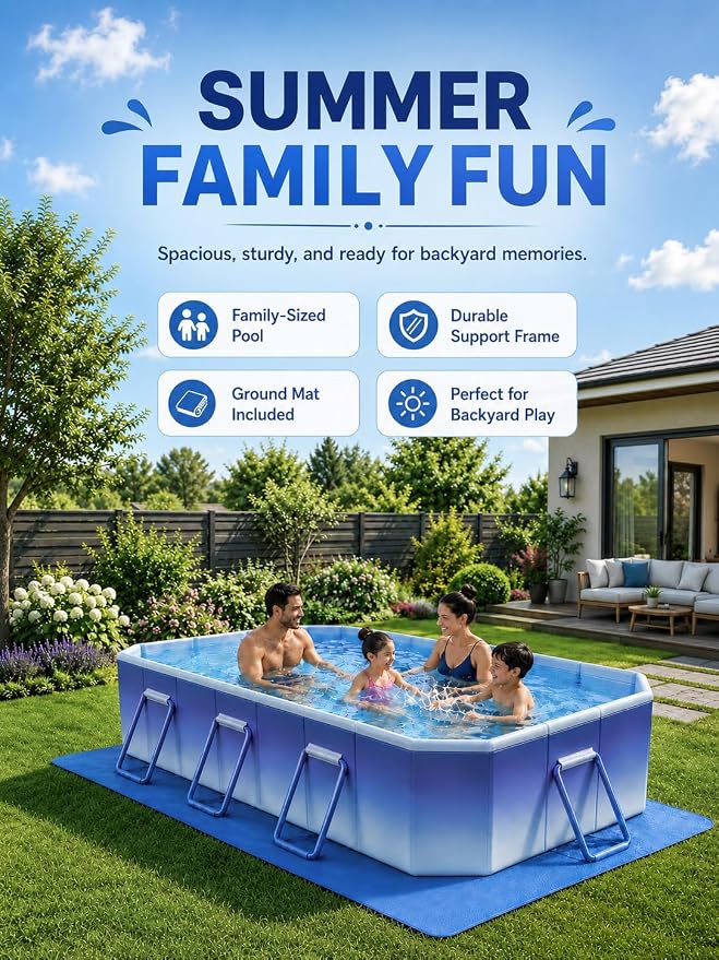 Large Foldable Pool for Adults with Ground Cloth 116"×65"×20" - Non-Inflatable Swimming Pool for Outdoor Summer Water Portable Folding Collapsible Pool