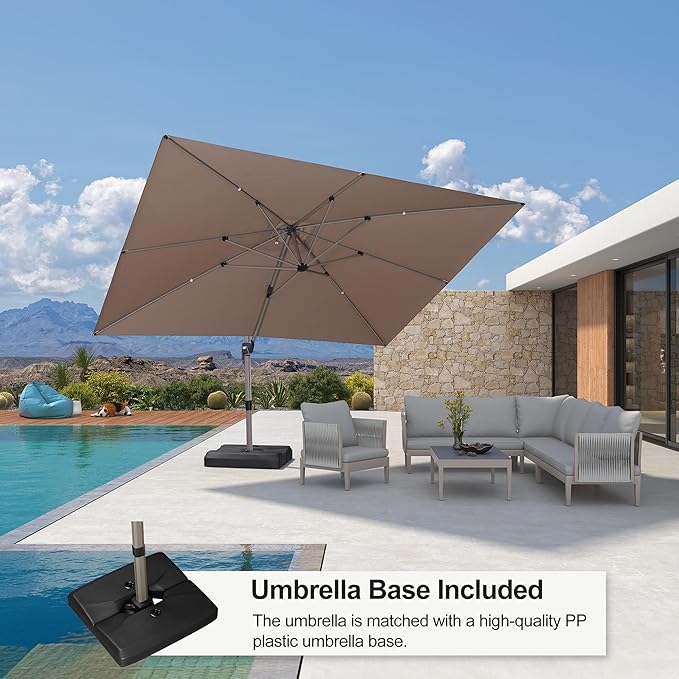 PURPLE LEAF Patio Umbrella with Base Included, 10‘×13’ Outdoor Aluminum Cantilever Umbrella with 360° Rotation, Aluminum Large Offset Umbrella for Outdoor Garden Pool, Taupe
