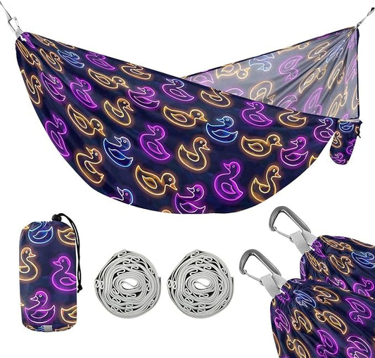 Camping Hammock Outdoor Hammocks for Outside Neon Ducks Beach Trees Portable Lightweight with Pockets Tree Straps Indoor