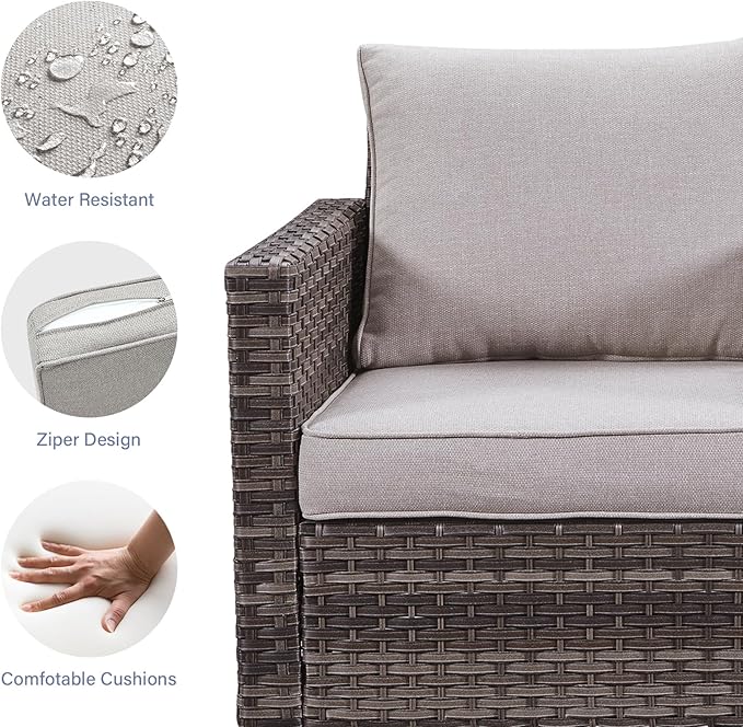 Rilyson Wicker Outdoor Patio Chairs Set - 3 Piece Rattan Patio Furniture Bistro Chairs Set with Waterproof Wicker,Comfortable Cushions and Sturdy Metal Frame for Porch Deck Backyard(Mixed Grey/Beige)
