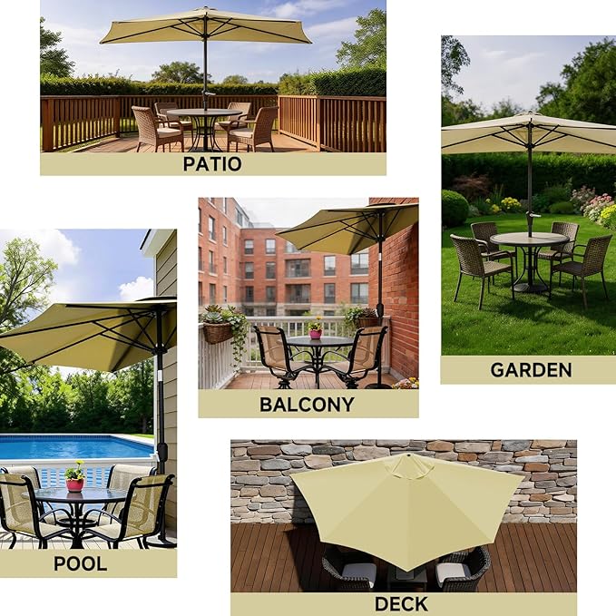 9FT 5Ribs Patio Half Umbrella Replacement Canopy Cover, Half Outdoor Umbrella Replacement Cloth, Market Yard Umbrellas Top Cover, Waterproof & UV-Protective (Only Canopy)