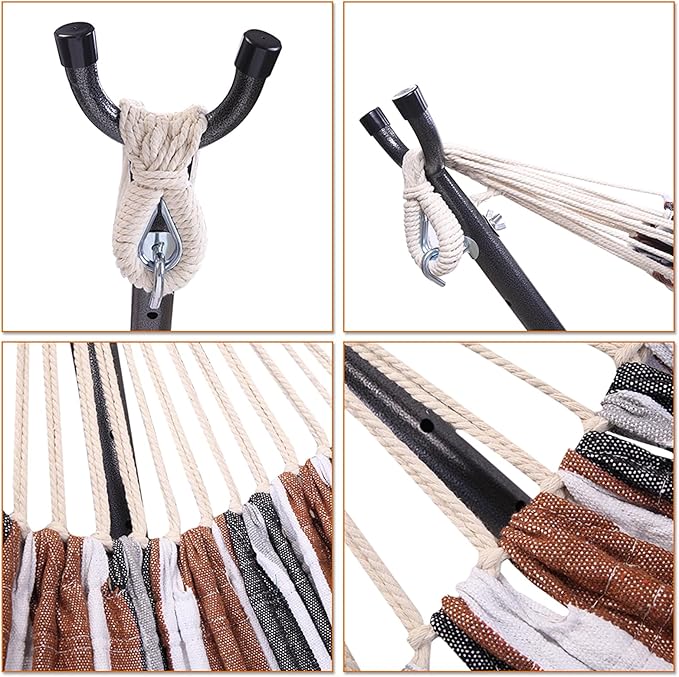 Outdoor Hammock with Stand, Hammocks for Outside, Free Standing Hammock with Stand for Backyard, 102.3"x41.33"x39.37", Portable & Weather-Resistant, Easy Assembly, Hamacas Para Adultos, Coffee Stripes