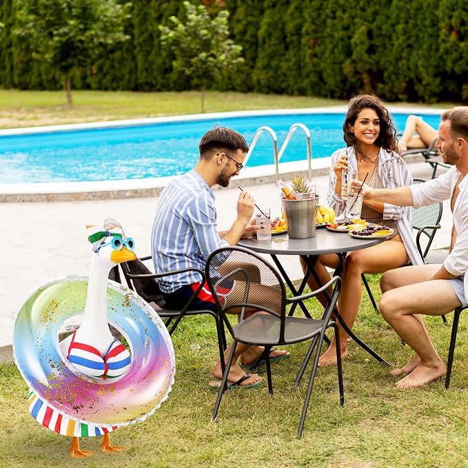 Bikini Porch Goose Outfits with Sunglasses and Swimming Tube for 23" Summer Goose Costume Garden Patio Statue Decor(Rainbow)