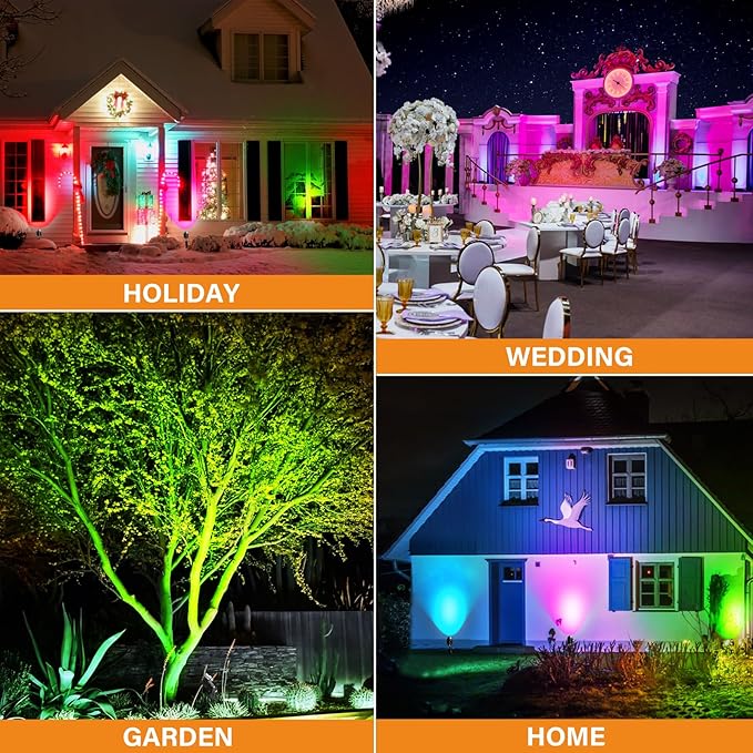 10W RGBW LED Landscape Lights Spot Lights Outdoor for Yard Garden Decor Spotlight, Landscape Lighting with 16 Color Changing and Remote IP68 Waterproof (12 pck)