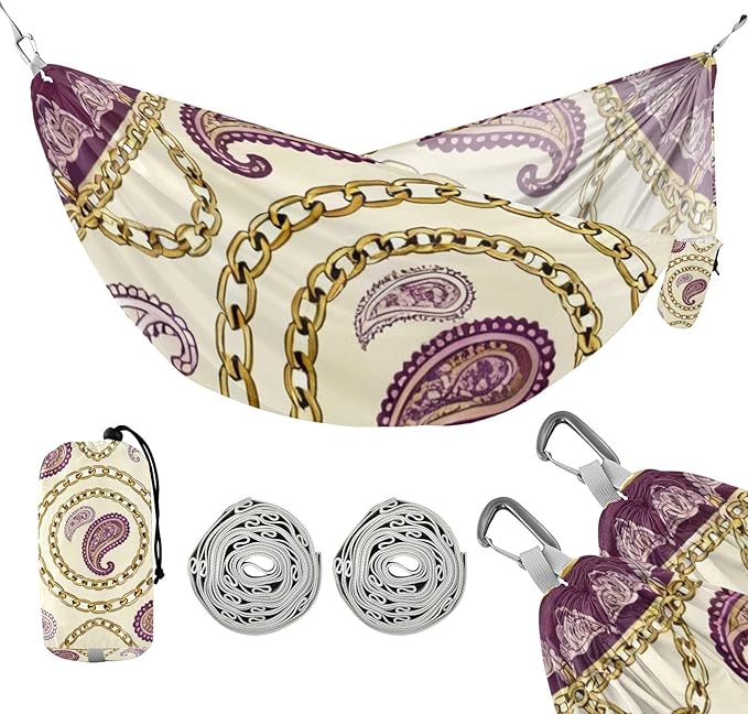 Chain and Paisley Hammocks for Camping with Portabl Carry Bag Portable Hammock Indoor Outdoor Patio