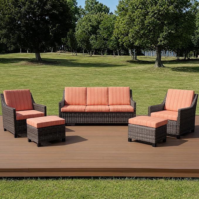 Wicker Patio Conversation Set, Outdoor Patio Chair Set with Deep Seating, Wide Armrests & Thick Cushions, All-Weather Outdoor Furniture Set for Patio, Porch, Deck & Backyard