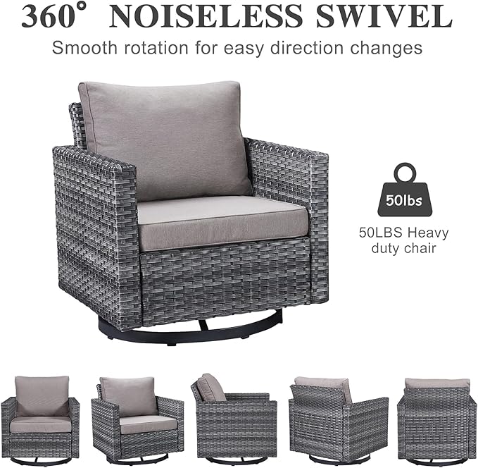 Belord Patio Conversation Set with Swivel Glider Chairs - 9 Piece Outdoor Sectional Furniture Set with Storage Box and Metal Top Table Gray Wicker/Gray Cushions