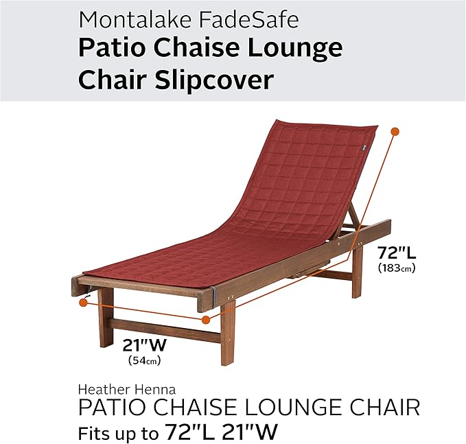 Classic Accessories Montlake Water-Resistant 72 Inch Patio Chaise Lounge Slipcover, Heather Henna, Patio Furniture Covers