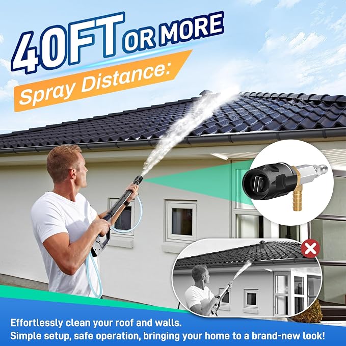 Magula Adjustable Long Range Pressure Washer Nozzle Kit, 4–4.5 GPM Downstream Injector, 40FT Spray, 1/4” Quick Connect, 15FT Hose, Pressure Washer Spray Nozzle | W/ 2000 to 4500 PSI