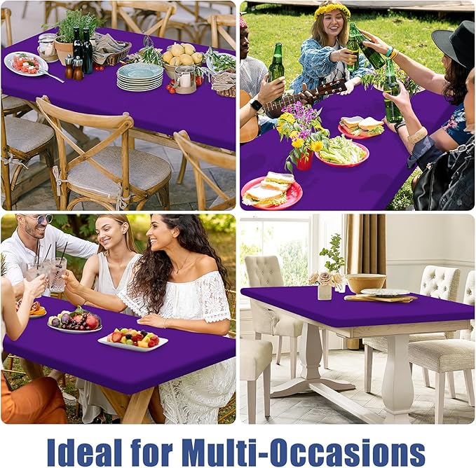 Moosfor Spandex 5 Foot Rectangle Table Cloth 2 Pack, Elastic Fitted Tablecloths for Picnic, Stretch Washable Patio Table Cover for Outdoor, Camping, Banquet and Parties (Purple, 30"x60")