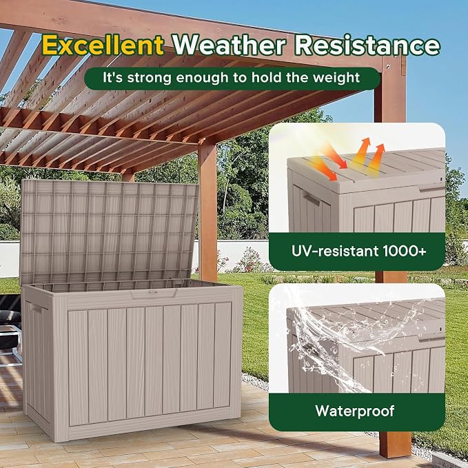 Resin Deck Box Outdoor Storage Box Waterproof for Patio Furniture,Outdoor Cushions,Garden Tools and Pool Supplies (Grey, 50 Gallon)