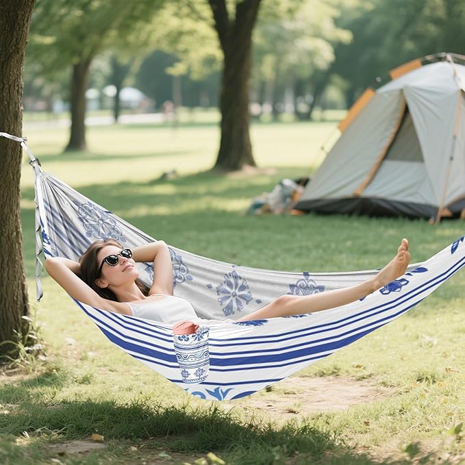 Seamless Borders 330lb Capacity Camping Hammocks with Tree Straps Cloth Hammock for Outside Patio Backyard Poolside hamaca para acampar