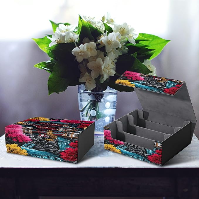 Large Card Deck Box for MTG, Fits 1200+ Sleeved Cards, PU Leather Storage Case with Strong Magnetic Closure, Multiple Colors Available for TCG CCG Baseball Card Collections, Pink Leaf House