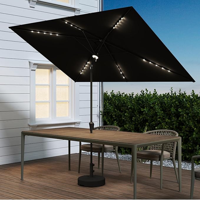 C-Hopetree Rectangular Outdoor Patio Market Umbrella with Solar LED Lights 6.5 x 10 ft