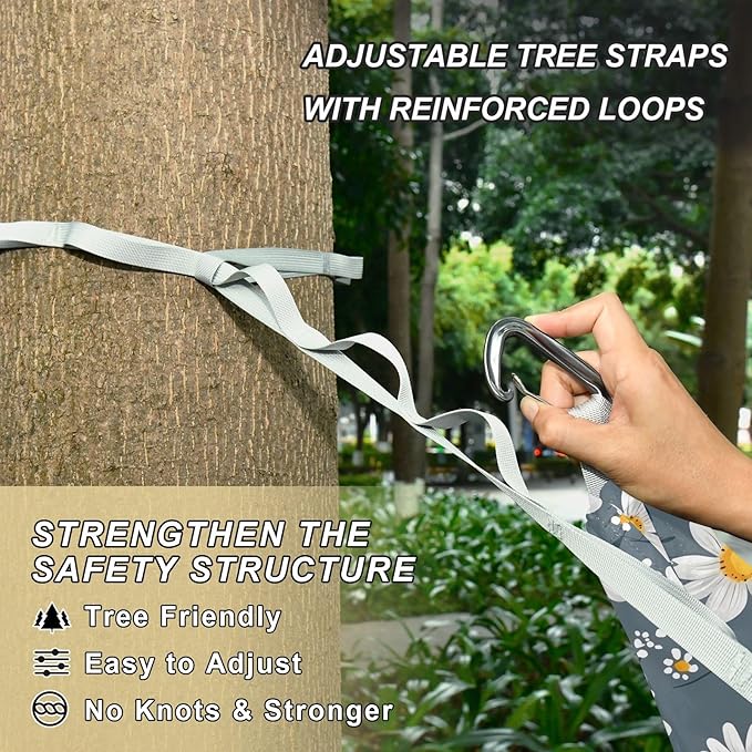 Camping Hammock Outdoor Hammocks for Outside Gray Daisy Beach Trees Portable Lightweight with Pockets Tree Straps Indoor